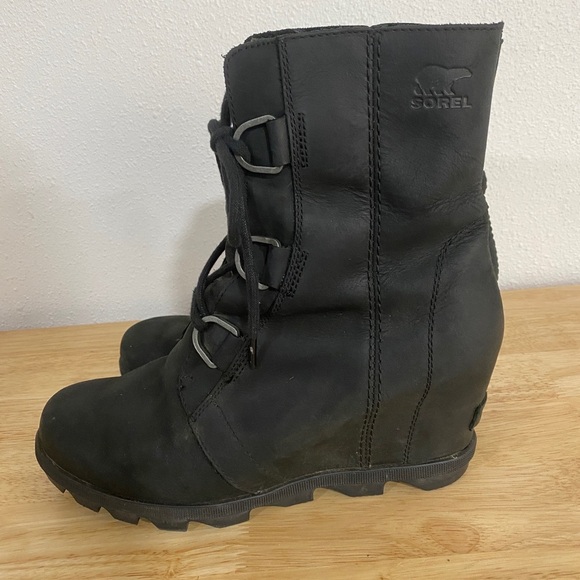 Sorel Women's Joan of Arctic Wedge II Leather Lace Up Boot Black 9.5 - Picture 10 of 10